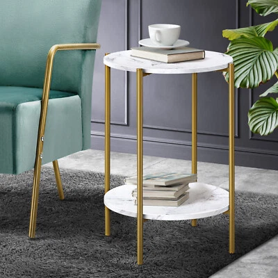 Oikiture Side End Table Coffee Sofa Bedside Nightstand Marble-like Round Gold - image 1 of 4