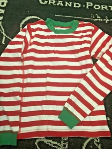 HANNA ANDERSSON Kids 12 150 Red Stripe PJ TOP T Shirt Pajama Sleep ELF TEE Knit - Picture 1 of 7