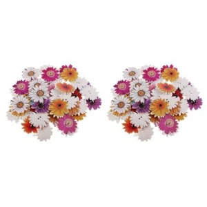 100x Daisy Flower Wooden Buttons Embellishment for Cardmaking - Picture 1 of 12