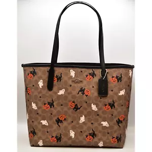 Coach City Tote Signature Canvas With Halloween Print Graphic Tan 2024 NEW NWT - Picture 1 of 24