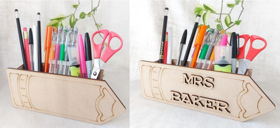 Personalised Wooden Pencil Shape Pen Pot Holder desk organiser pens pencils Gift - Image 1 of 1