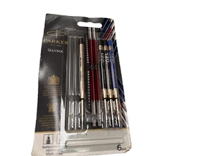 Parker Quink Ballpoint & Gel Pen Refills – 6 Pack Mixed Ink Colours – New - Picture 1 of 4