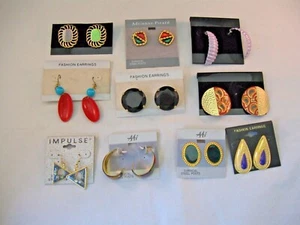 LOT OF TEN PAIRS OF COSTUME JEWELRY EARRINGS - FUN FOR SUMMER - NEW ON CARD - Picture 1 of 7
