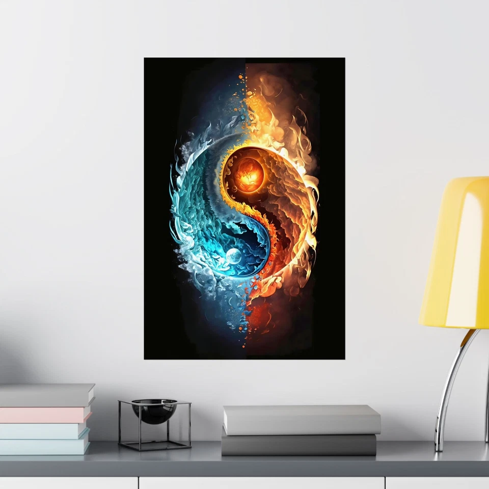 Fire And Ice Ying And Yang Matte Vertical Posters  - Image 1 of 1