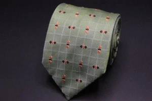 CHURCH'S Silk Tie. Green with Brown Geometric. - Picture 1 of 5