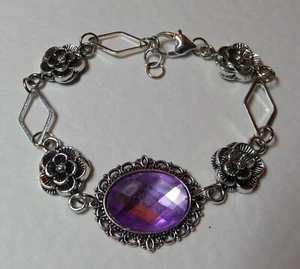 VICTORIAN STYLE -DIAMOND ROSE- lilac purple CRYSTAL SILVER PLATED BRACELET DR - Imagen 1 de 5