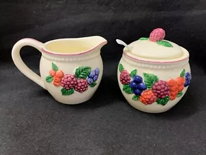 Vintage Otagiri Ceramic Covered Sugar Bowl & Creamer Berry Design by Mary Baker - Picture 1 of 4