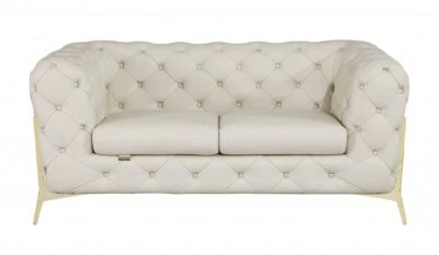 69 Beige And Gold Italian Leather Loveseat - Image 1 of 4