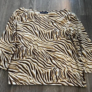 Jones New York Women's XL Brown Animal Print Zebra Casual Career Work Clothes - Picture 1 of 4