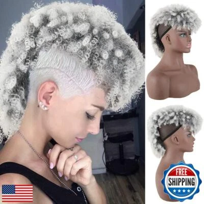 Peluca mohawk rizada gris KRSI para mujer negra - cola de caballo pelo grueso con flequillo,  Foto 1 de 4