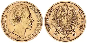 Bayern 20 Mark 1873 D Ludwig II. ss 125050 - Bild 1 von 1