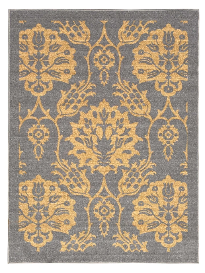 Rubber Backed Non-Skid Non-Slip GOLD & GRAY Color Floral Design Area Rug - Image 1 of 4