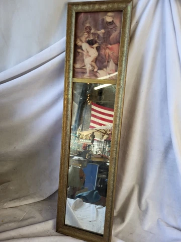 Early 20th C. French Trumeau Beveled Wall Mirror w/ Picture print Rembrandt Cover