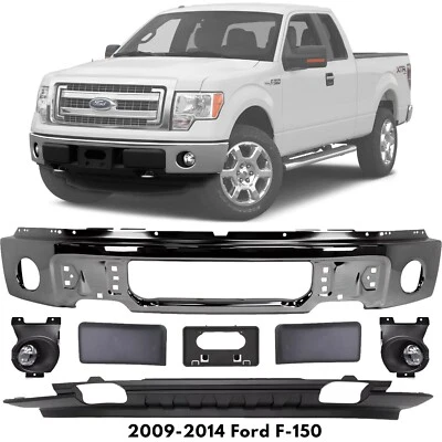 Front Bumper Chrome Steel & Fog Lights Assembly Kit For 2009-2014 Ford F-150 Foto 1 de 4