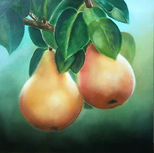 Original oil painting pear Fruit wall art Original kitchen painting Gift Canvas - Picture 1 of 6