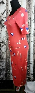LULAROE JULIA Classy Dress Sz XXS Bright Red Orange Stretch Geometric Retro - Picture 1 of 12
