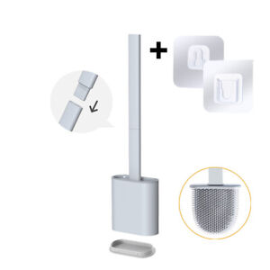 Toilet Brush Silicone Flat With Holder Set Removable Cleaner Brush Wall Mounted