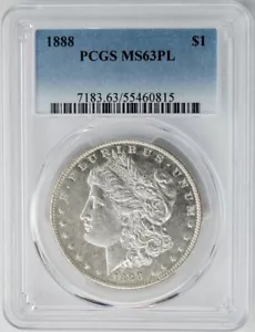 1888 Morgan Silber Dollar $ MS63 PL PP wie PCGS 949868-3 - Bild 1 von 4
