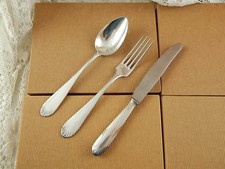 ANTICO ART DECO SERVIZIO POSATE ALPACCA BAGNO ARGENTO BROGGI MILANO 18 PEZZI