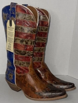 Bota Western Dan Post Estrellas y Rayas Marrón Mujer Talla 8.5 M Nueva Bandera Americana Foto 1 de 4