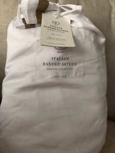 NWT $209  Restoration Hardware Italian Banded Sateen Duvet Cover Twin Size Flax