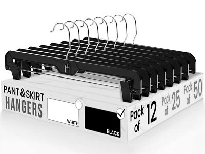 Pants Hangers 12 Pack Skirt Hangers with Clips - 14 Inch Plastic Pants Hanger... Foto 1 de 4