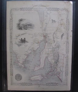 John Tallis Antique Hand Colored Map Part of South Australia Adelaide Kangaroo I - Picture 1 of 5