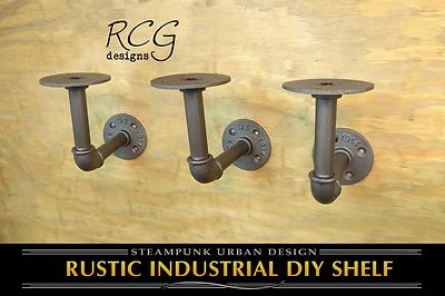 Three 4x4" L Brackets DIY Pipes (8"-10" deep shelf) urban steampunk rustic decor - Image 1 of 4