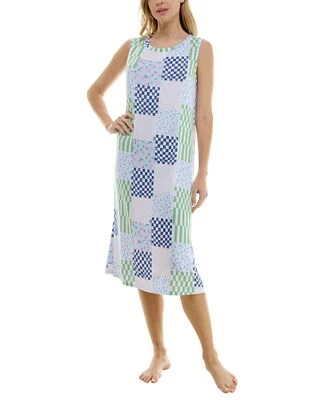 roudelain Womens Printed Sleeveless Nightgown Knit EHJS362M Ditsy Check Blue L - Image 1 of 4