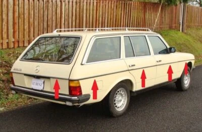 Ajuste para Mercedes Benz W123 Carro Puerta Lateral y Trasera Carrocería Moldura Cromo Tapicería Foto 1 de 4