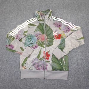 adidas Jacket Womens LARGE Green Floral Firebird long sleeve lightweight Size L - Picture 1 of 10