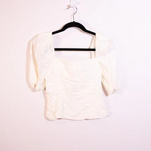 Reformation Barry Cotton Ruched Short Puff Sleeve Blouse Shirt Top White 10 - Picture 1 of 4