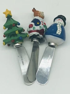 Coltello Stendi Burro Formaggio Natalizio Acciaio Inox Set di 3 Holiday Joy A1 - Foto 1 di 3