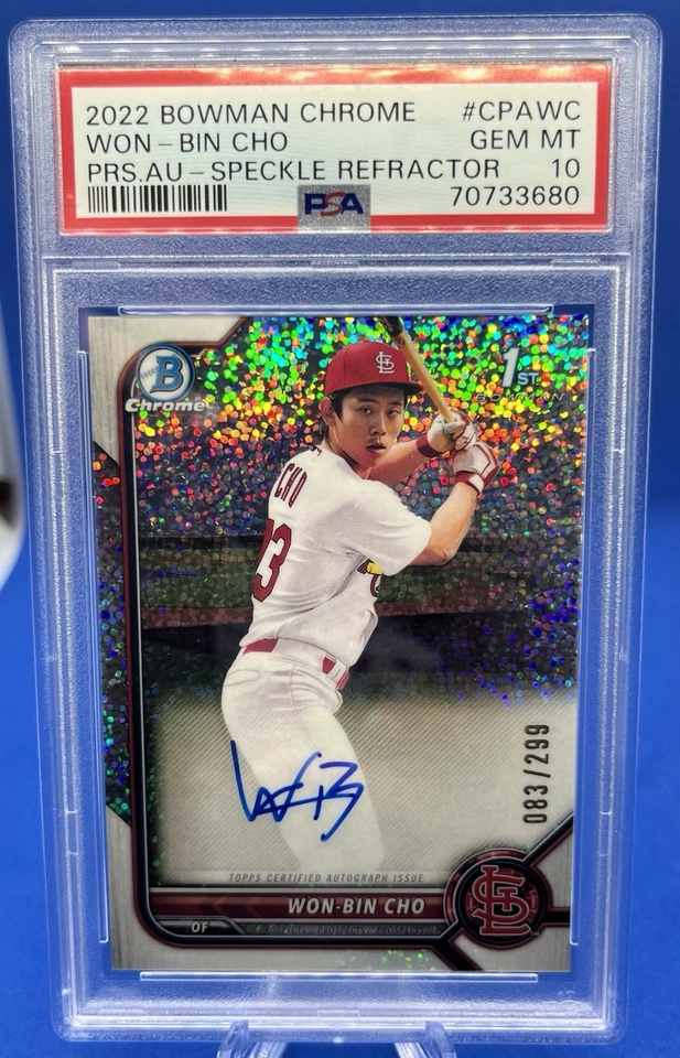 2022 Bowman Chrome WON-BIN CHO Speckle Refractor Auto /299 PSA 10 Cardinals - Image 1 of 2