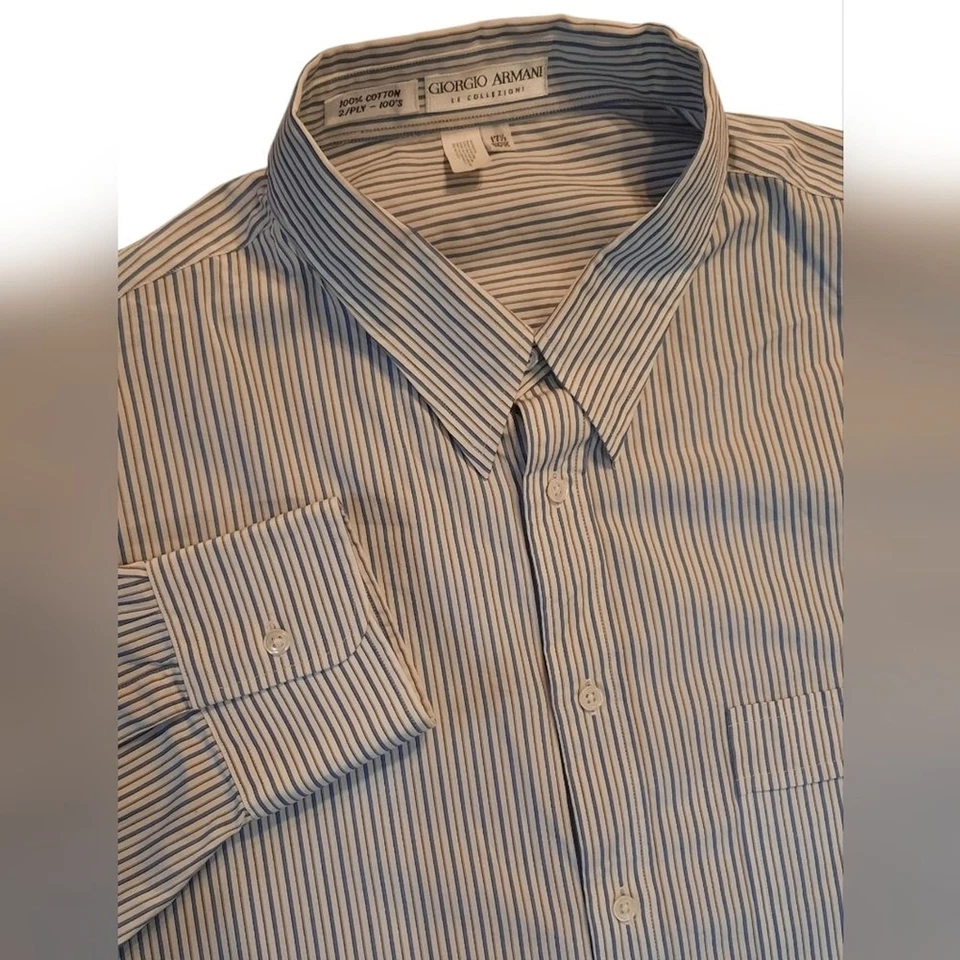 Giorgio Armani Shirt Mens Blue Gray Stripe Button Down Formal Cocktail Business - Image 1 of 4