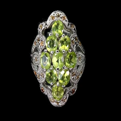 925 Sterling Silver Ring Oval Peridot 6x4mm Sapphire Gemstone Jewelry Size 7.5 - Image 1 of 4
