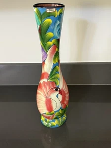 Mexikanische Volkskunst Keramik Vase handbemalt Rotware bunte Blumen Vögel 14 Zoll - Bild 1 von 7
