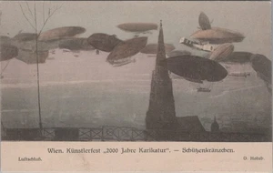 Wien Künstlerfest 2000 Jahre Karikatur Zeppeline Luftschluss 1910er Postkarte - Bild 1 von 2