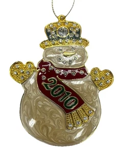2010 Danbury Mint Annual Christmas Crystal Enamel Snowman Ornament With Tag - Picture 1 of 7