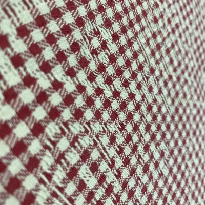 Vintage Red Cream Gingham Jacquard Decor Fabric 1.5 Y #11 - Image 1 of 4