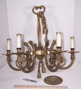 Stunning Rope & Tassel Motif Brass Chandelier 6 Lights Vintage Rare Design - Picture 1 of 9