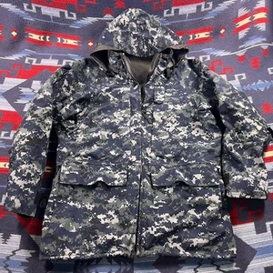 Navy NWU Camouflage Parka Jacket Blue Camo Coat GoreTex Military Mens Medium - Picture 1 of 9