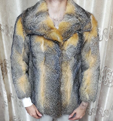 Chaqueta de piel de zorro vintage de lujo genuina roja dorada plateada XS 6 34 Foto 1 de 4