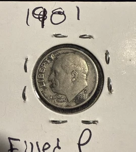 1981 P Roosevelt Dime. (CLAD LAYER MISSING) Obv &Rev Filled P, Errors - Picture 1 of 4
