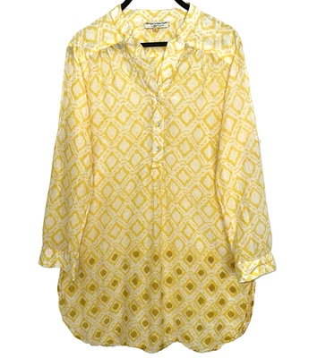 ROBERTA ROLLER RABBIT Piperlime Size Large Tunic Top Cotton Silk Yellow Ikat - Image 1 of 4