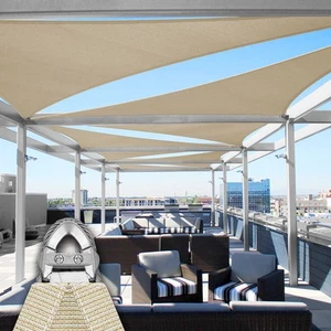 Beige Right Triangle Shade Sail Shelter Cover A-Rings 12-16ft Garden Canopy Yard - Picture 1 of 9