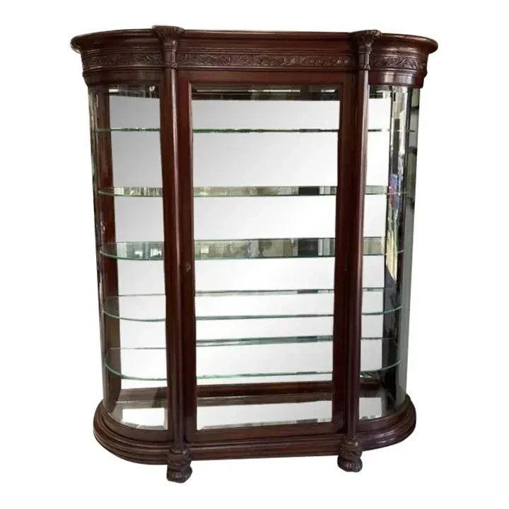 Gabinete de curiosidades de caoba maciza de principios de 1900, parte posterior con espejo, ¡puerta / estantes de vidrio! Foto 1 de 4