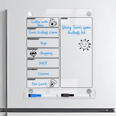Acrylic Magnetic Fridge Planner with Pen Holder, Clear Weekly Meal Planner Board - Image 1 of 4