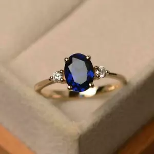 925 Sterling silver Gold plated 4.25CT blue sapphire engagement Ring Size 6.5 - Picture 1 of 4
