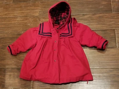 Abrigo Náutico Bebé Club Clase Niñas, Rojo, Azul Marino, Talla 24 Meses Vacaciones Navidad  Foto 1 de 4